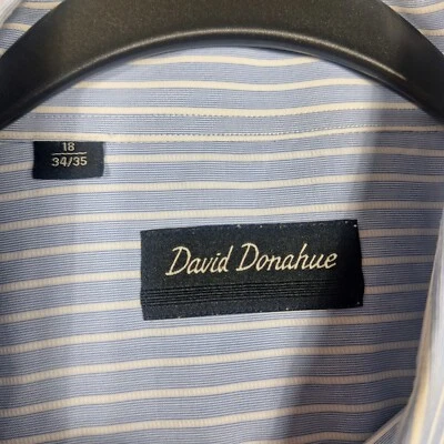Camisa David Donahue Para Hombre 18-34/35 Azul Blanco Rayas Abotonadas Manga Larga Foto 1 de 4