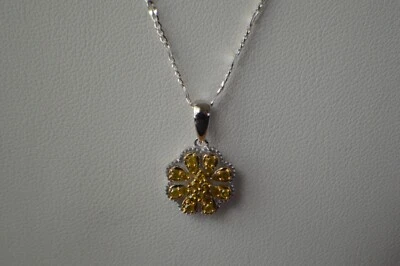 0.25ct Natural Yellow Diamond Pendant Platinum Over Fine Silver 20-24" Chain - Image 1 of 4