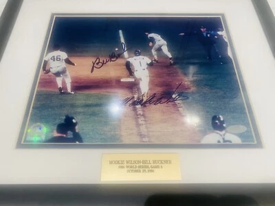 Mookie Wilson Bill Buckner Autographed 1986 World Series Error Framed 8x10 Photo - Image 1 of 4