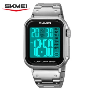 Students Sport Digital Watch Dual Time Display Square Multifunction Metal Strap - Picture 1 of 30