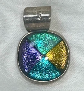 Vintage 925 Sterling Silber Mexiko Anhänger dichroitische Kunst Glasdiode mehrfarbig - Bild 1 von 6