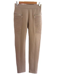 Beige Stretch Skinny Jeggings Women's Elastic Waist Leg Zip Seamed Size Medium - Picture 1 of 8