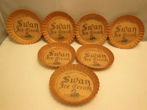 7 VINTAGE WAXED LINED ICE CREAM SERVING DISHES ADVERTISING SWAN ICE CREAM - Picture 1 of 11