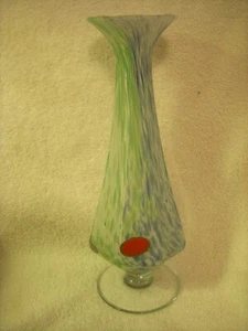 LAVORAZIONE ARTE MURANO 10 INCH FOOTED VASE IN WHITE, BLUE, AND GREEN - Picture 1 of 4