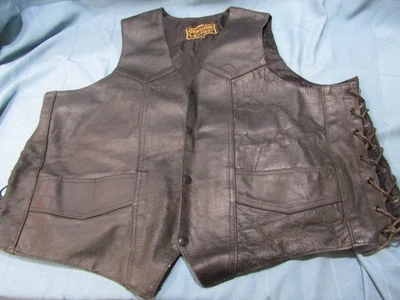 Colete de motociclista masculino preto couro genuíno tamanho XXL vintage G - Imagem 1 de 4
