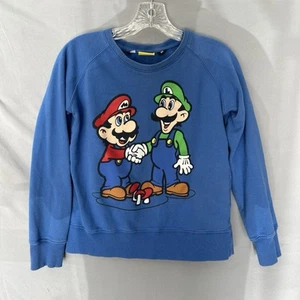 Nintendo Super Mario Bros 3 Y2K Sweatshirt mediumSweater Blue Crew Luigi - Picture 1 of 6