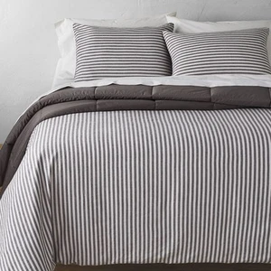 Full/Queen Heavyweight Linen Blend Stripe Comforter & Sham Set Dark Gray - - Picture 1 of 8