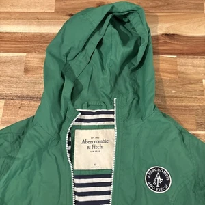 Youth Medium Abercrombie & Fitch Nylon Jacket Green Lined Hooded - Picture 1 of 12