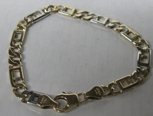 14K SOLID 2 TONE GOLD 7" FIGARO ANCHOR LINK 6mm  BRACELET 11.3 GRAMS  ITALY - Picture 1 of 4