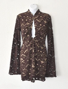 B6 NWT MAEVE Erika Brown Lace Tan Lining Long Sleeve Mini Dress Size M $295 - Picture 1 of 6