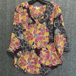 Blusa Fluida DR2 Daniel Rainn Top Mujer L Multicolor Floral Boho Campesina Popover - Imagen 1 de 9