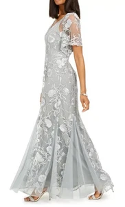 Damen festliches Kleid Größe 16 Alex Evenings bestickt Blumenkleid grau Maxi NEU - Bild 1 von 7