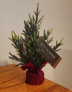 NWT GLITZ + GLIMMER 12" SMALL CHRISTMAS PINECONE GLITTERED TREE RED BASE - Picture 1 of 1