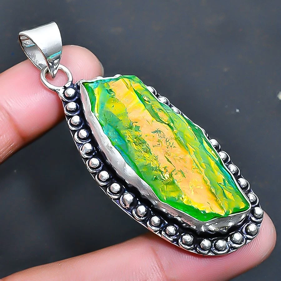 Green Titanium Quartz Gemstone Handmade Jewelry Pendant 2.46" - Image 1 of 1