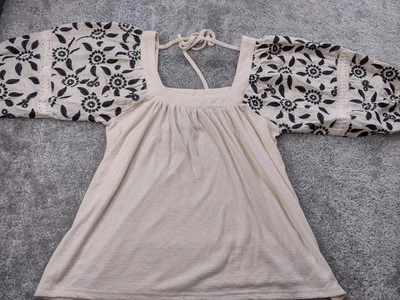 BKE Gimmicks Embroidered Puff Sleeve Square Neck Low Back Blouse Sz Small  NWT  - Image 1 of 4