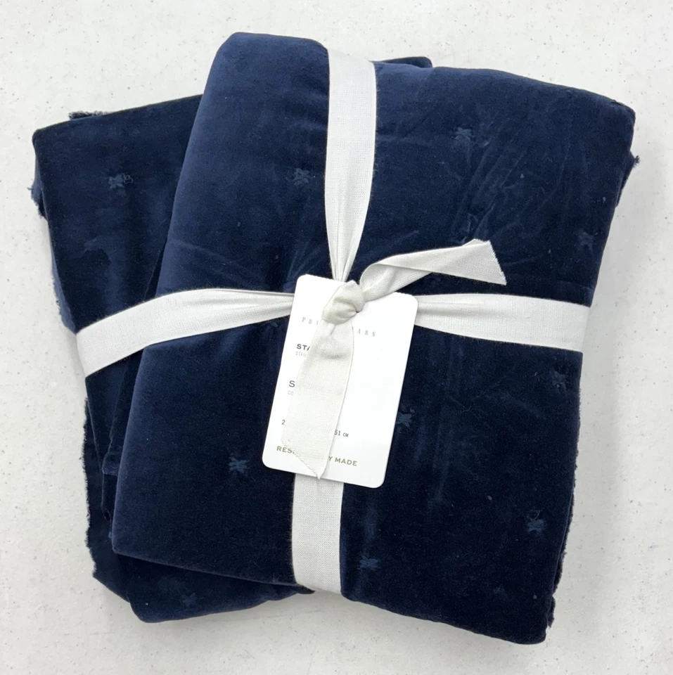 NUEVAS fundas acolchadas Pottery Barn de terciopelo acolchado ESTÁNDAR ~ azul marino ~ JUEGO DE 2 Foto 1 de 1