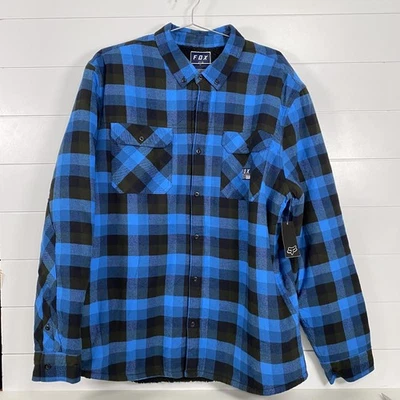 Chaqueta Fox Racing Para Hombre 2XL Azul Negro Roverfield Sherpa Franela Cuadros Shacket Foto 1 de 4