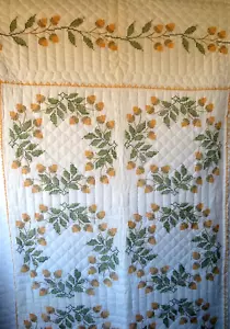 Edredón De Colección Cosido a Mano y Cosido en Cruz Diseño Bellota Patrón 66"x94" Dorado Marrón - Imagen 1 de 9