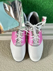 Nike Lunar Embellish Women Golf Shoes Spikes Size 9.5 White/ Gray/ Pink (+Blue) - Picture 1 of 8