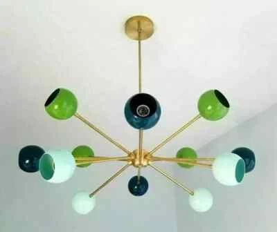 Colorful Italian Ceiling Chandelier Deco Mid Century Brass Chandelier light Lamp - Image 1 of 4