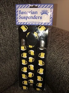 New BEER MUG German Bavarian SUSPENDERS OKTOBERFEST Halloween ONE Sz ADJUSTABLE - Picture 1 of 3
