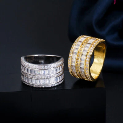 2 Row Cubic Zircon Big Wide Love Round Women Engagement Rings Band Jewelry Gifts - Image 1 of 4