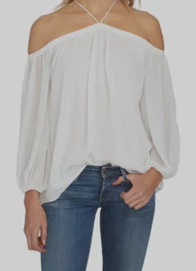 New $79 1. State Women's White Sheer Off-Shoulder Long-Sleeve Casual Top Size S - Picture 1 of 2