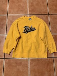 Vintage Nike Script Sweatshirt Sz M Kids Youth Spell Out Yellow Crewneck