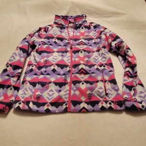 Columbia Youth Fleece Jacket Full Zip Pink Pur Black Geom Print XL 18-20 - Picture 1 of 4