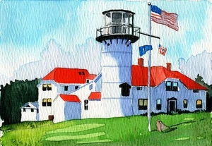 Tarjetas de notas de acuarela de Chatham Lighthouse Cape Cod Massachusetts - Imagen 1 de 2