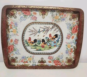 Daher dekorierte Ware Hahn Metall Tablett England 17,5" x 13,5" Vintage Country - Bild 1 von 6