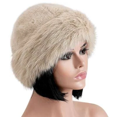 Fluffy Fur Bucket Hat Warm Fisherman Plush Winter Women Thick Furry Faux Russian - Image 1 of 4