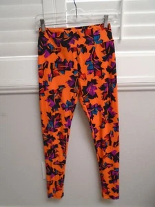 LuLaRoe Orange Colorful Multicolor Fall Leaf Design Geo Print Leggings One Size - Picture 1 of 5