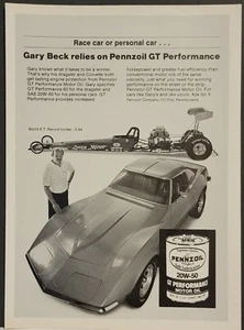 1984 Pennzoil Racing motor Oil Original Ad Gary Beck Dragster Corvette - Picture 1 of 1