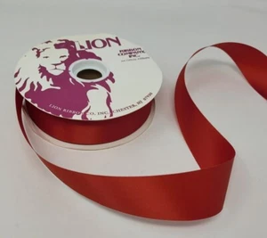 NEW VTG Lion Offray Red Satin Acetate Craft Ribbon 1-3/8" x 100 YDS Roll No. 9 - Picture 1 of 2
