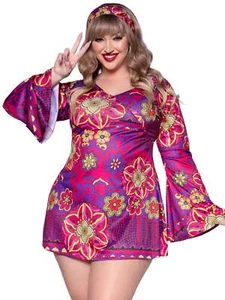 Brand New Retro Print Bell Sleeves Go Go Dress Leg Avenue 83048X - Picture 1 of 7