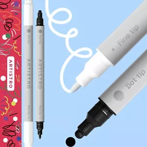 2 White and Black Acrylic Paint Pens Acrylic Paint Markers Dual Tip Fine 1mm ... - Picture 1 of 6