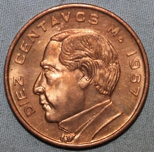 Mexico 1967 ~ Brass 10 Centavos ~ Gem Brilliant UNC ~ 99 ¢ Tracked shipping - Picture 1 of 2