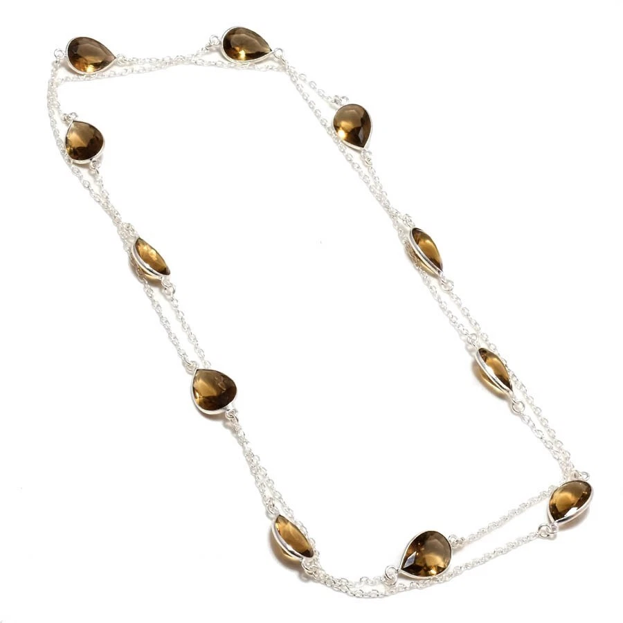 Smoky Quartz Gemstone Handmade 925 Sterling Silver Jewelry Necklaces Sz 36" - Image 1 of 1