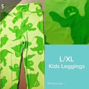 NEW L/XL LuLaRoe Leggings yellow & green GHOSTS ~ HALLOWEEN Kids Sizes 8, 10, 12 - Picture 1 of 1