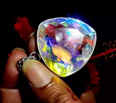 Colgante trillón arco iris plata maciza 925 topacio místico natural 96,30 quilates piedras preciosas Foto 1 de 4