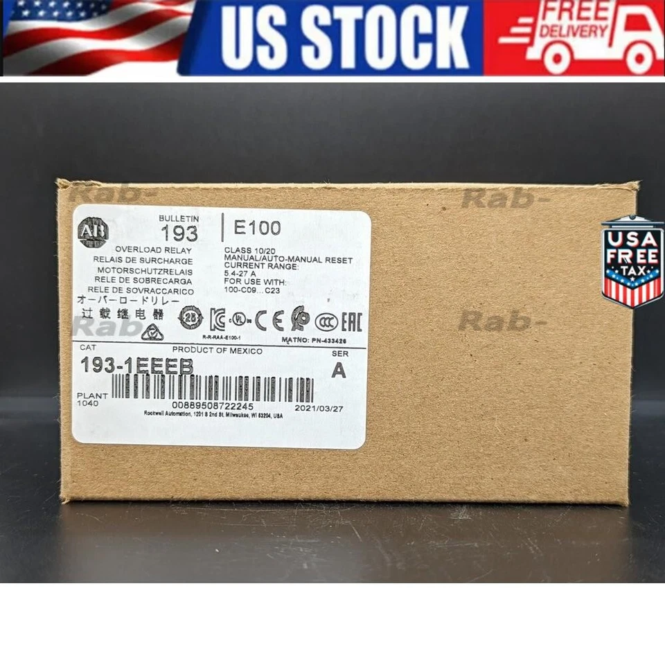 Allen Bradley 193-1EEEB Relé de Sobrecarga 5.4-27AMPS NOVO NA CAIXA Imposto Livre dos EUA - Imagem 1 de 4