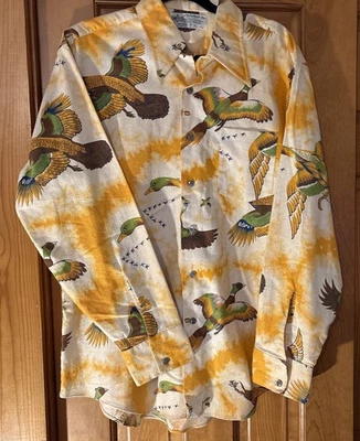 Camisa de dormir de franela de algodón Kmart de colección para hombre caza faisán pájaro botón grande Foto 1 de 4