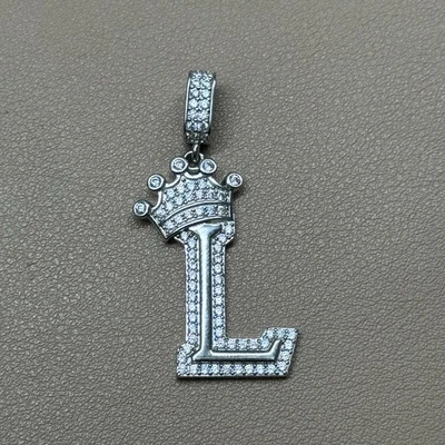 Men's Initial Crown L Letter Pendant 925 Silver 6g 4mm Bail - Image 1 of 4