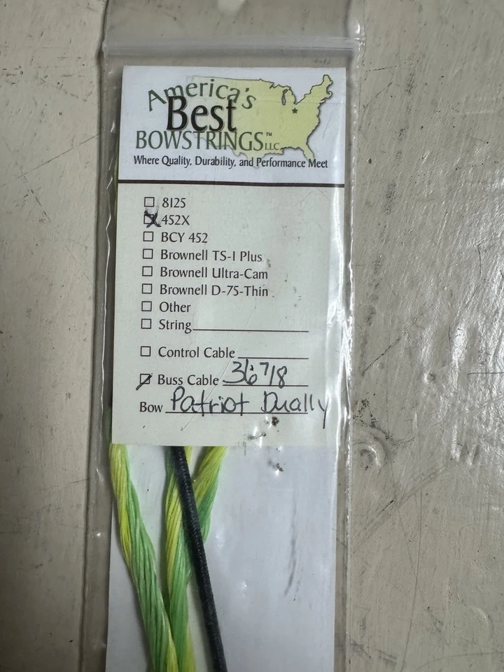 America’s Best Bowstrings Bowtech Patriot Dually Buss Cable (Yellow/Green) - Image 1 of 2