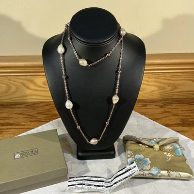 Collar de eslabones de cadena de bronce estacionado Honora Ming perlas barrocas cultivadas 36" nuevo con etiquetas Foto 1 de 4