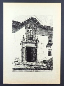 Juan De Vargas home, Tunja, 1960 Arnoldo Michaelsen etching, vintage art print - Picture 1 of 3