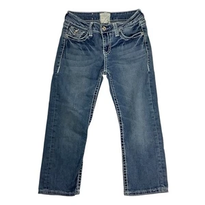 LA Idol Capri Crop Jeans Juniors Size 7 26X20 Rhinestones Light Blue Denim Bling - Picture 1 of 13