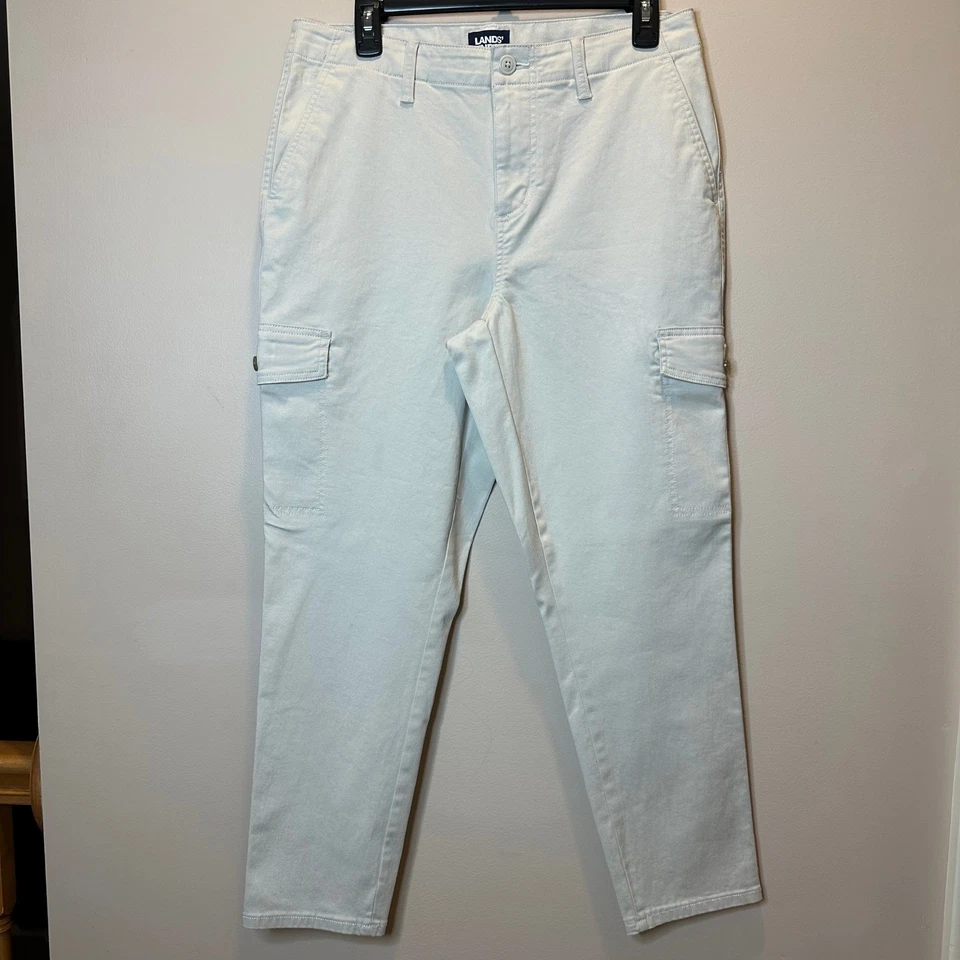 Lands End Khaki Cargo Pants Straight Leg Womens Petite Size 10P Light Beige Work - Image 1 of 4