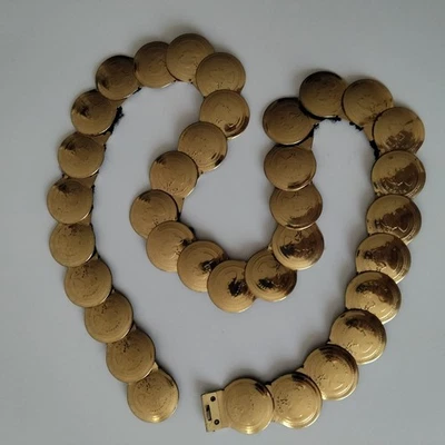 Gold Tone Coin Belt Women’s 2X 3X Stretch Faux British Pound 42" - Image 1 of 4